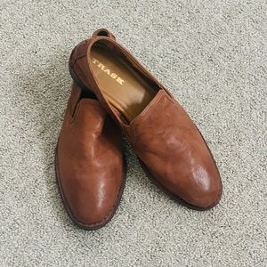 Brown Trask slip on flats